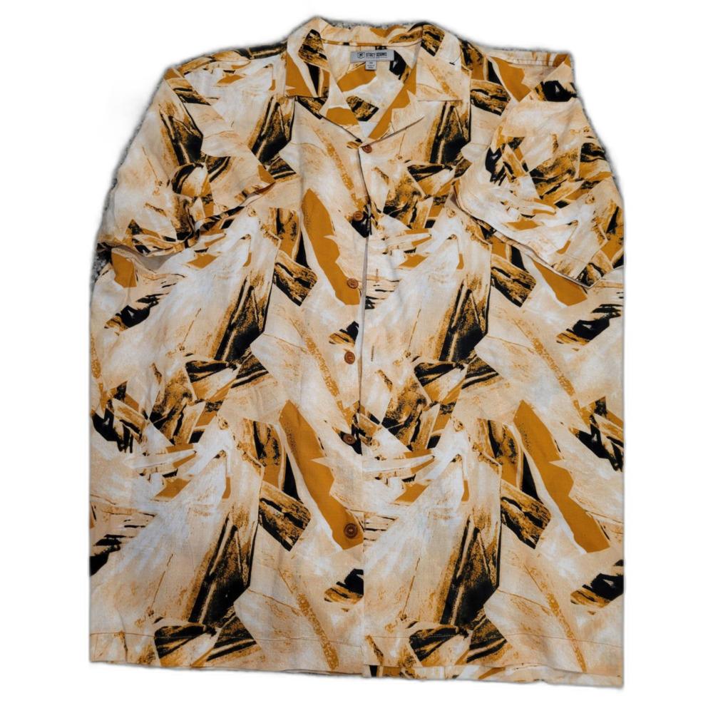 Stacy Adams Shirt Mens 3X Short Sleeve Abstract Print Linen Cotton Mustard‎